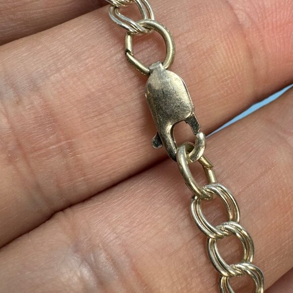VTG Sterling Silver 925 Double Link Charm Bracelet Lobster Clasp Size 7'' Length - Picture 3 of 10